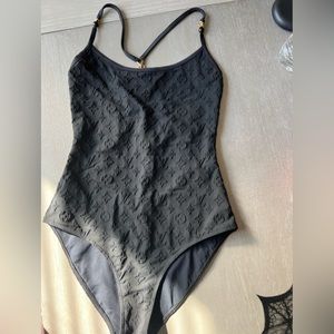 Louis Vuitton black one-piece swim suit with embellished siraps, size 36